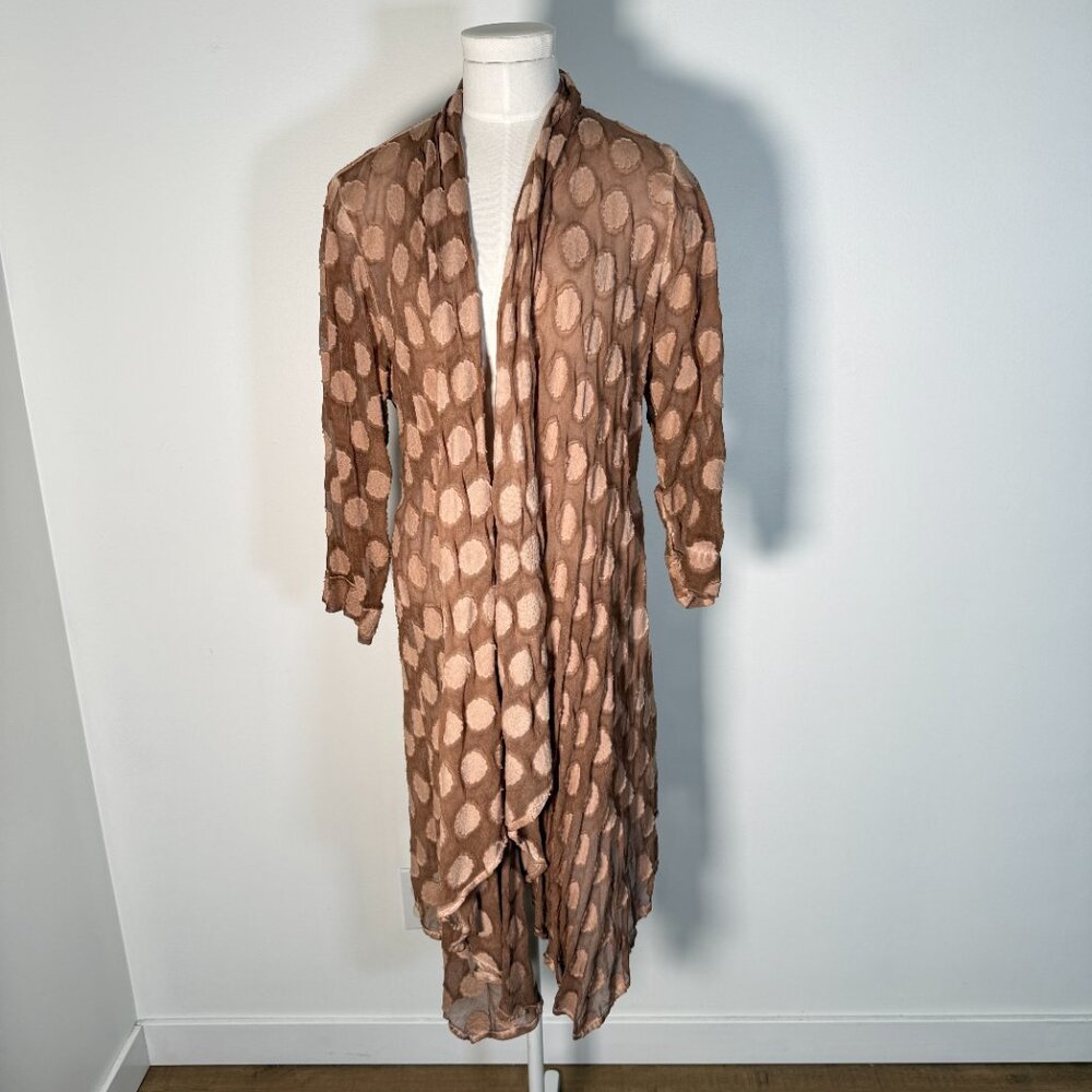 Grizas Brown Circle Pattern Duster Cardigan Silk Cotton Lagenlook Earthy S